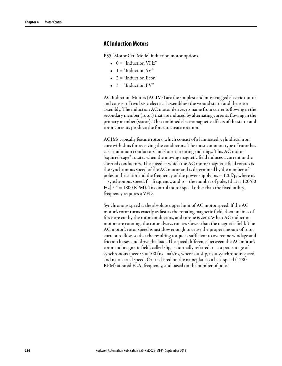 Ac induction motors | Rockwell Automation 20G PowerFlex 750-Series AC Drives User Manual | Page 236 / 432