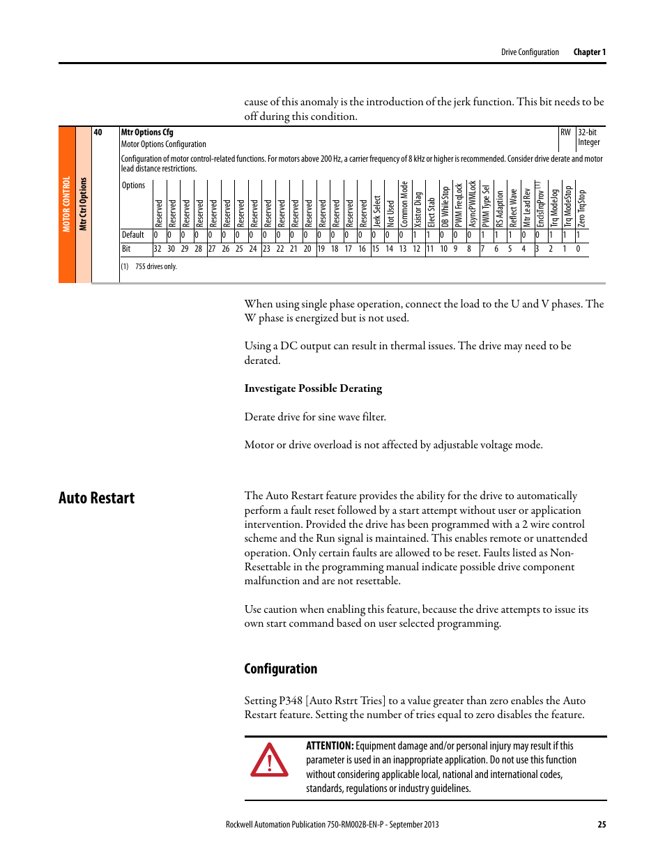 Auto restart, Configuration | Rockwell Automation 20G PowerFlex 750-Series AC Drives User Manual | Page 25 / 432