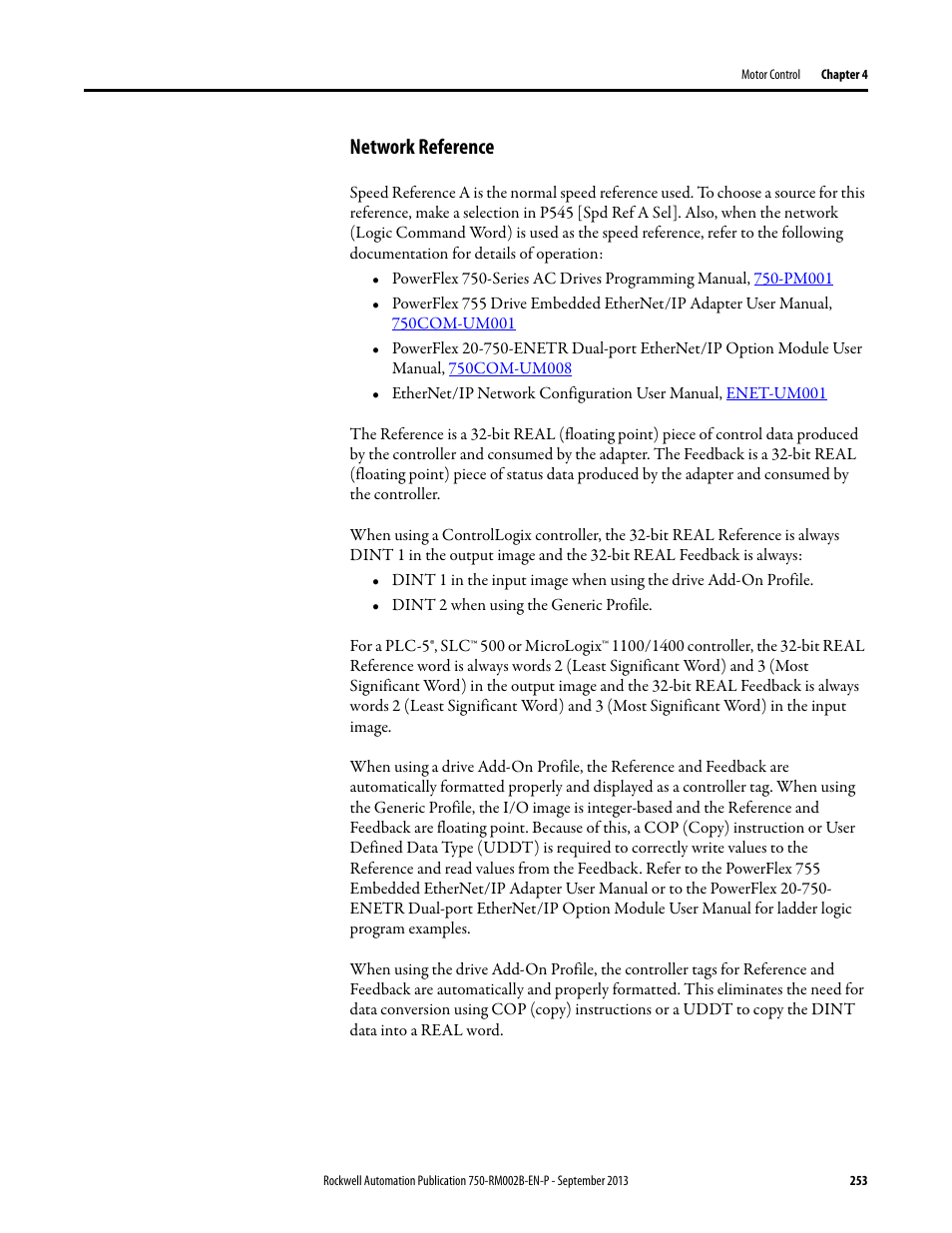 Network reference | Rockwell Automation 20G PowerFlex 750-Series AC Drives User Manual | Page 253 / 432