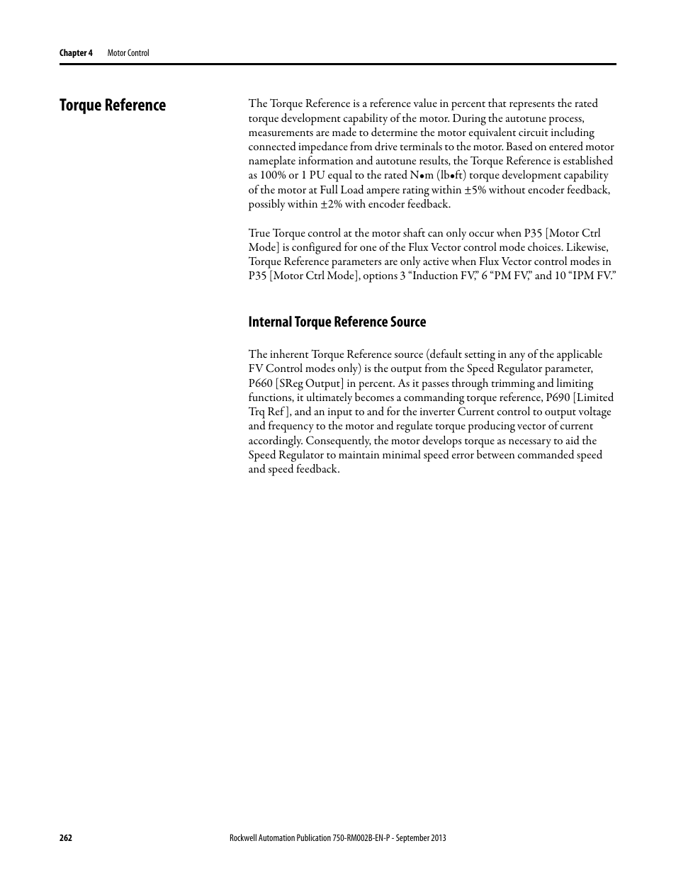 Torque reference, Internal torque reference source | Rockwell Automation 20G PowerFlex 750-Series AC Drives User Manual | Page 262 / 432