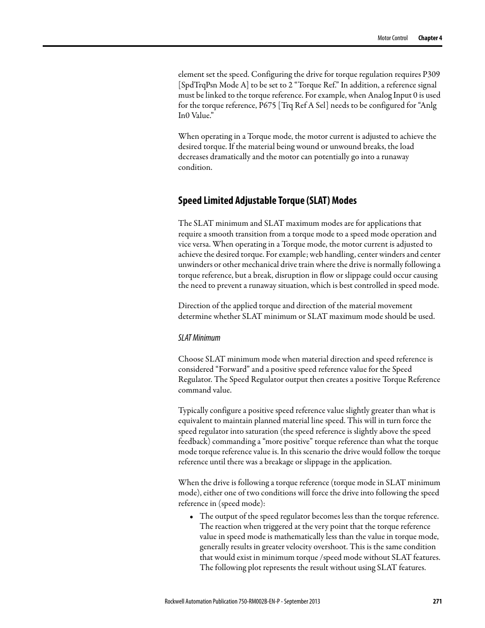 Speed limited adjustable torque (slat) modes | Rockwell Automation 20G PowerFlex 750-Series AC Drives User Manual | Page 271 / 432