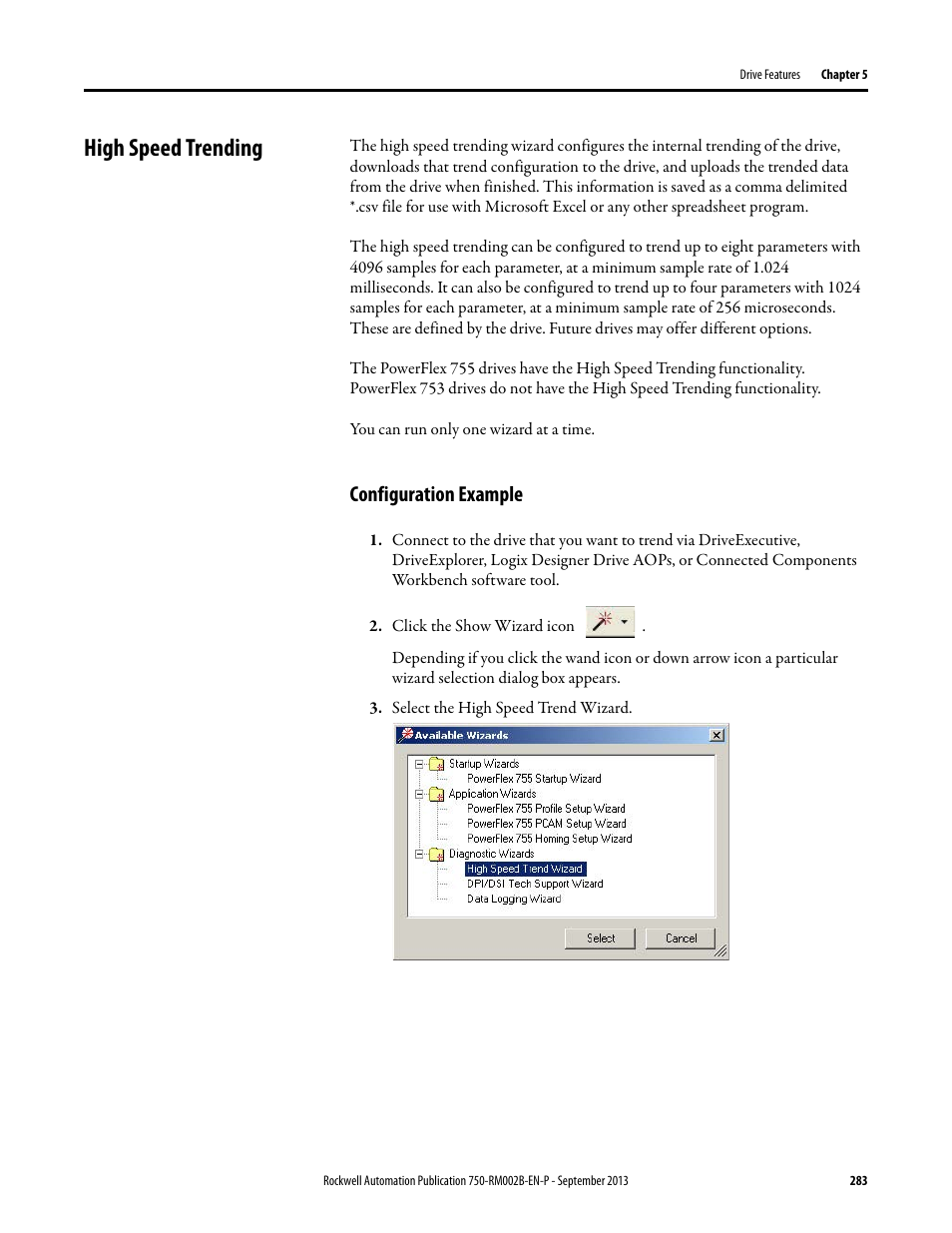 High speed trending, Configuration example | Rockwell Automation 20G PowerFlex 750-Series AC Drives User Manual | Page 283 / 432