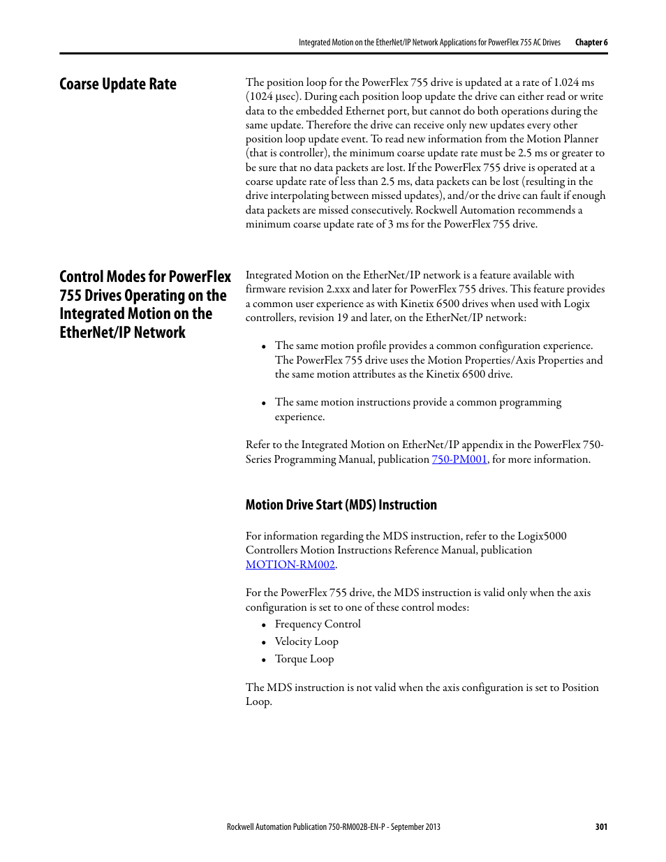 Coarse update rate, Motion drive start (mds) instruction | Rockwell Automation 20G PowerFlex 750-Series AC Drives User Manual | Page 301 / 432