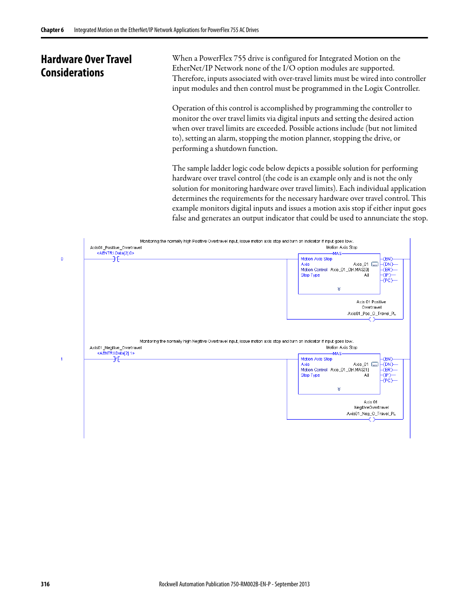 Hardware over travel considerations | Rockwell Automation 20G PowerFlex 750-Series AC Drives User Manual | Page 316 / 432