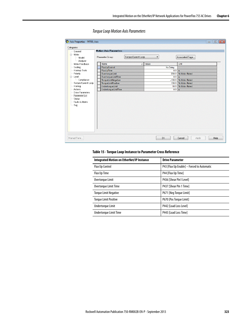 Torque loop motion axis parameters | Rockwell Automation 20G PowerFlex 750-Series AC Drives User Manual | Page 323 / 432