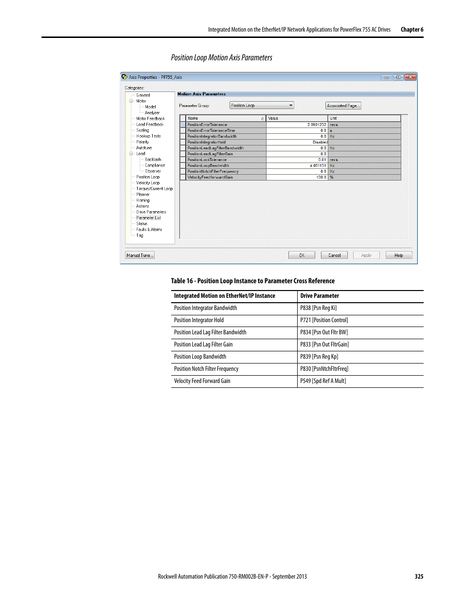 Position loop motion axis parameters | Rockwell Automation 20G PowerFlex 750-Series AC Drives User Manual | Page 325 / 432