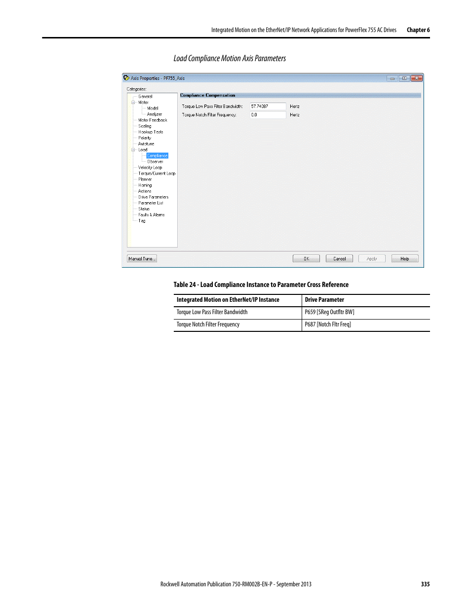 Load compliance motion axis parameters | Rockwell Automation 20G PowerFlex 750-Series AC Drives User Manual | Page 335 / 432