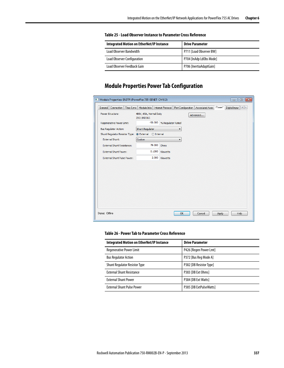 Module properties power tab configuration | Rockwell Automation 20G PowerFlex 750-Series AC Drives User Manual | Page 337 / 432