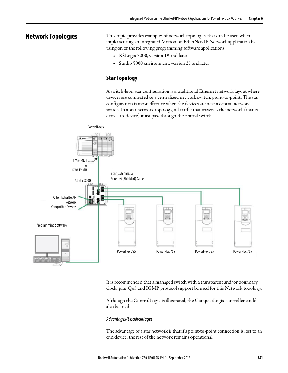 Network topologies, Star topology | Rockwell Automation 20G PowerFlex 750-Series AC Drives User Manual | Page 341 / 432