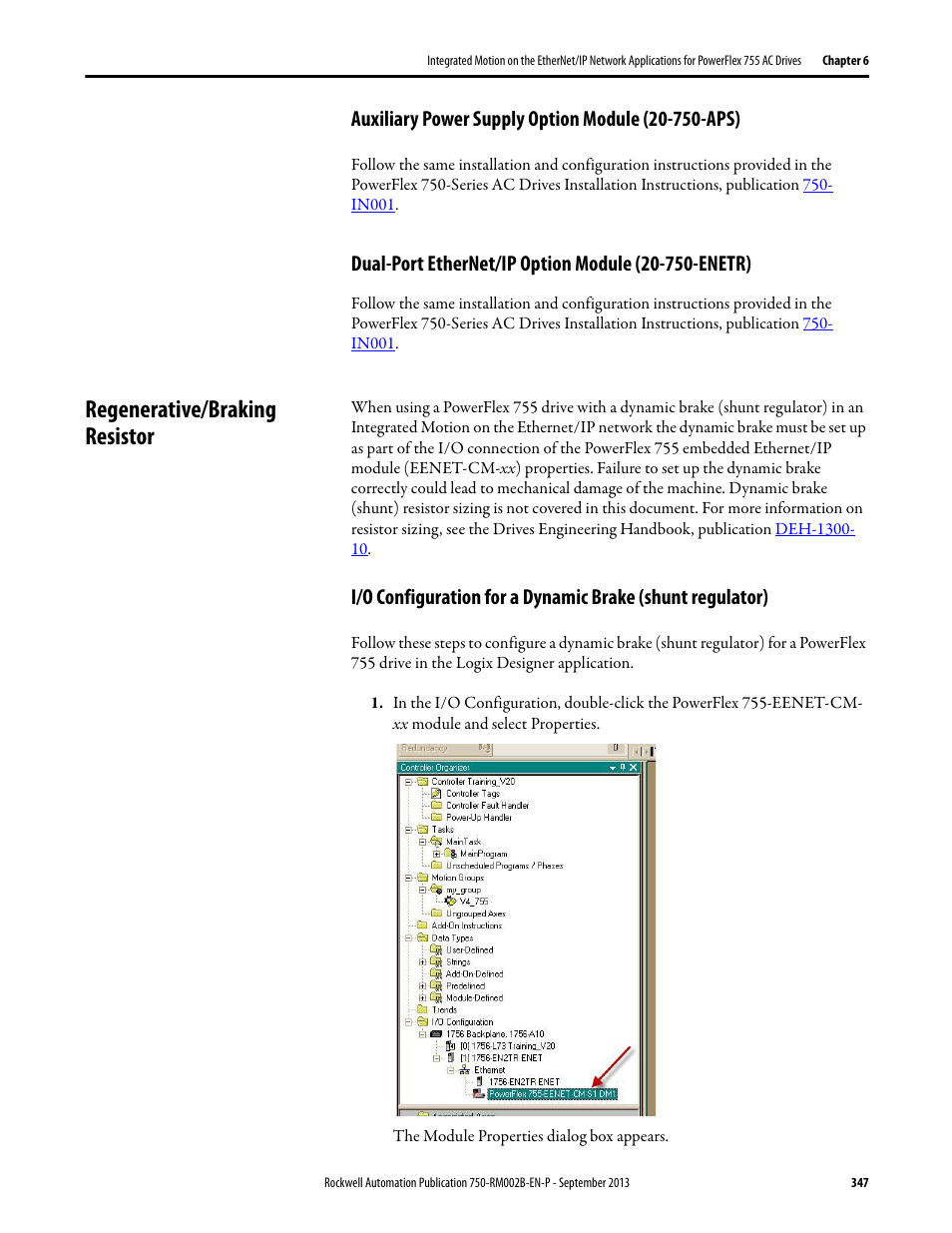 Auxiliary power supply option module (20-750-aps), Dual-port ethernet/ip option module (20-750-enetr), Regenerative/braking resistor | Rockwell Automation 20G PowerFlex 750-Series AC Drives User Manual | Page 347 / 432