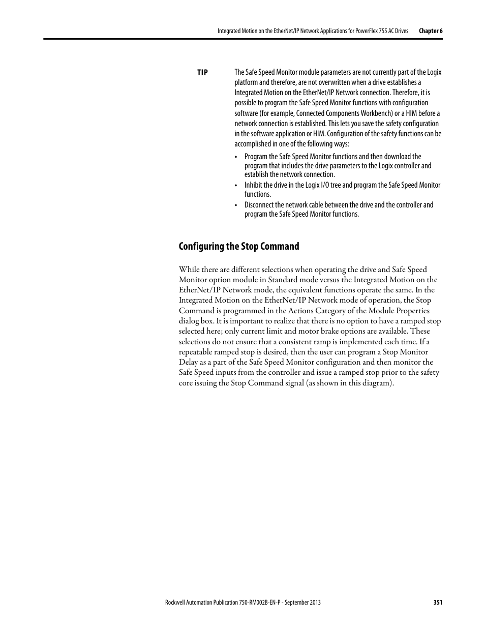 Configuring the stop command | Rockwell Automation 20G PowerFlex 750-Series AC Drives User Manual | Page 351 / 432