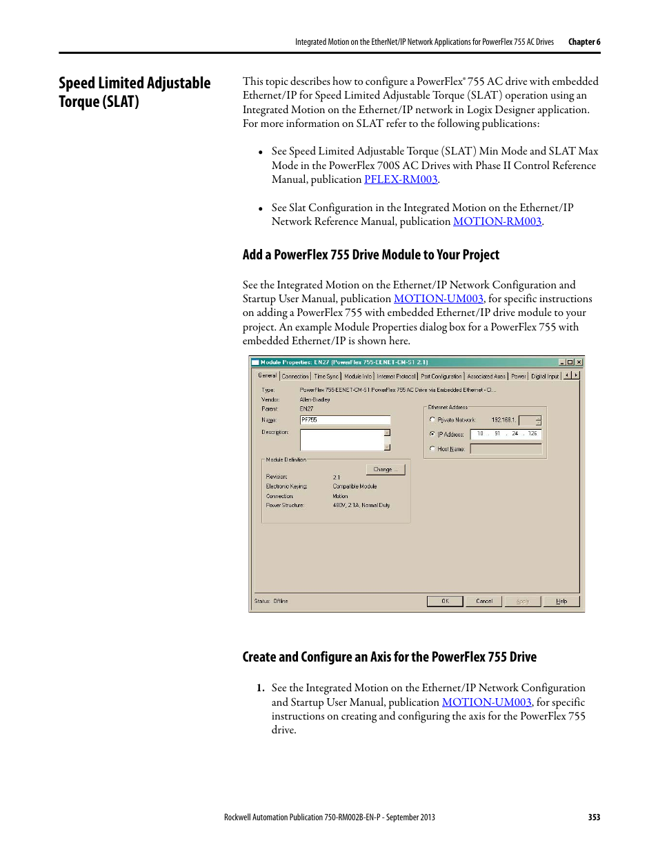 Speed limited adjustable torque (slat), Add a powerflex 755 drive module to your project | Rockwell Automation 20G PowerFlex 750-Series AC Drives User Manual | Page 353 / 432