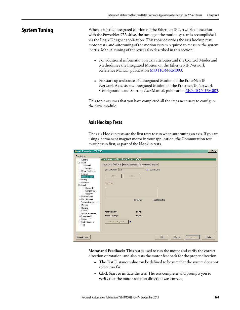 System tuning, Axis hookup tests | Rockwell Automation 20G PowerFlex 750-Series AC Drives User Manual | Page 363 / 432