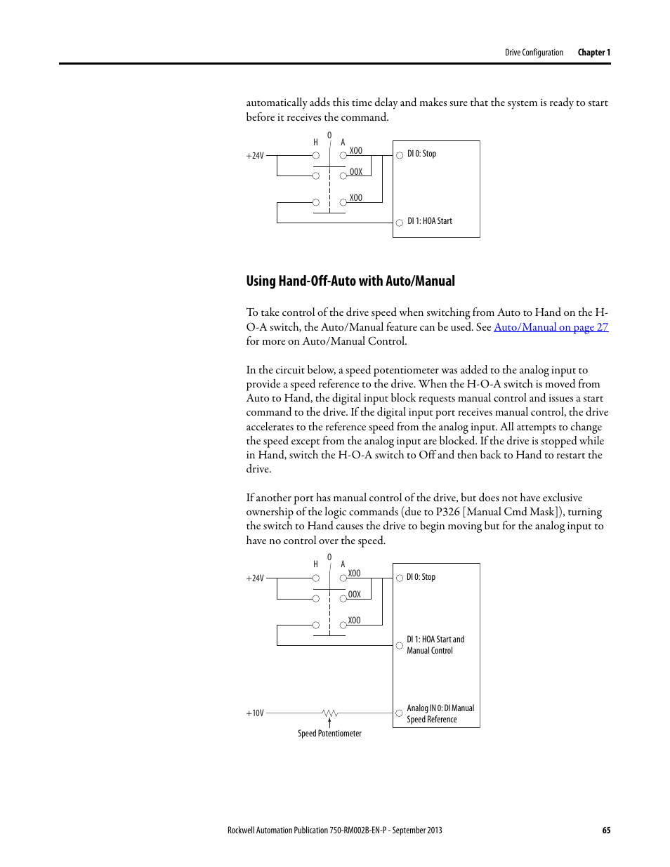 Using hand-off-auto with auto/manual | Rockwell Automation 20G PowerFlex 750-Series AC Drives User Manual | Page 65 / 432