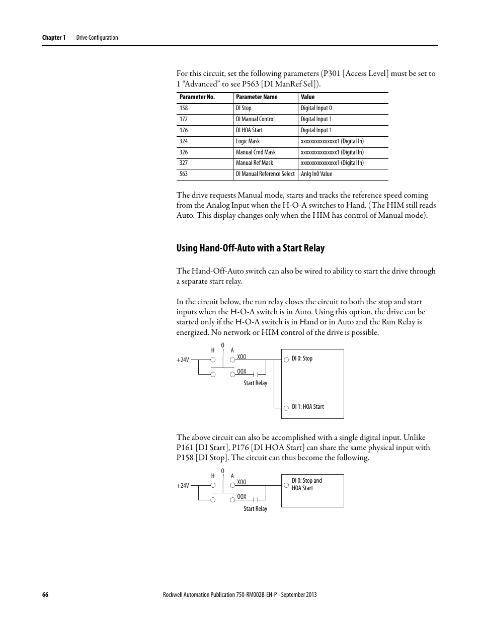 Using hand-off-auto with a start relay | Rockwell Automation 20G PowerFlex 750-Series AC Drives User Manual | Page 66 / 432