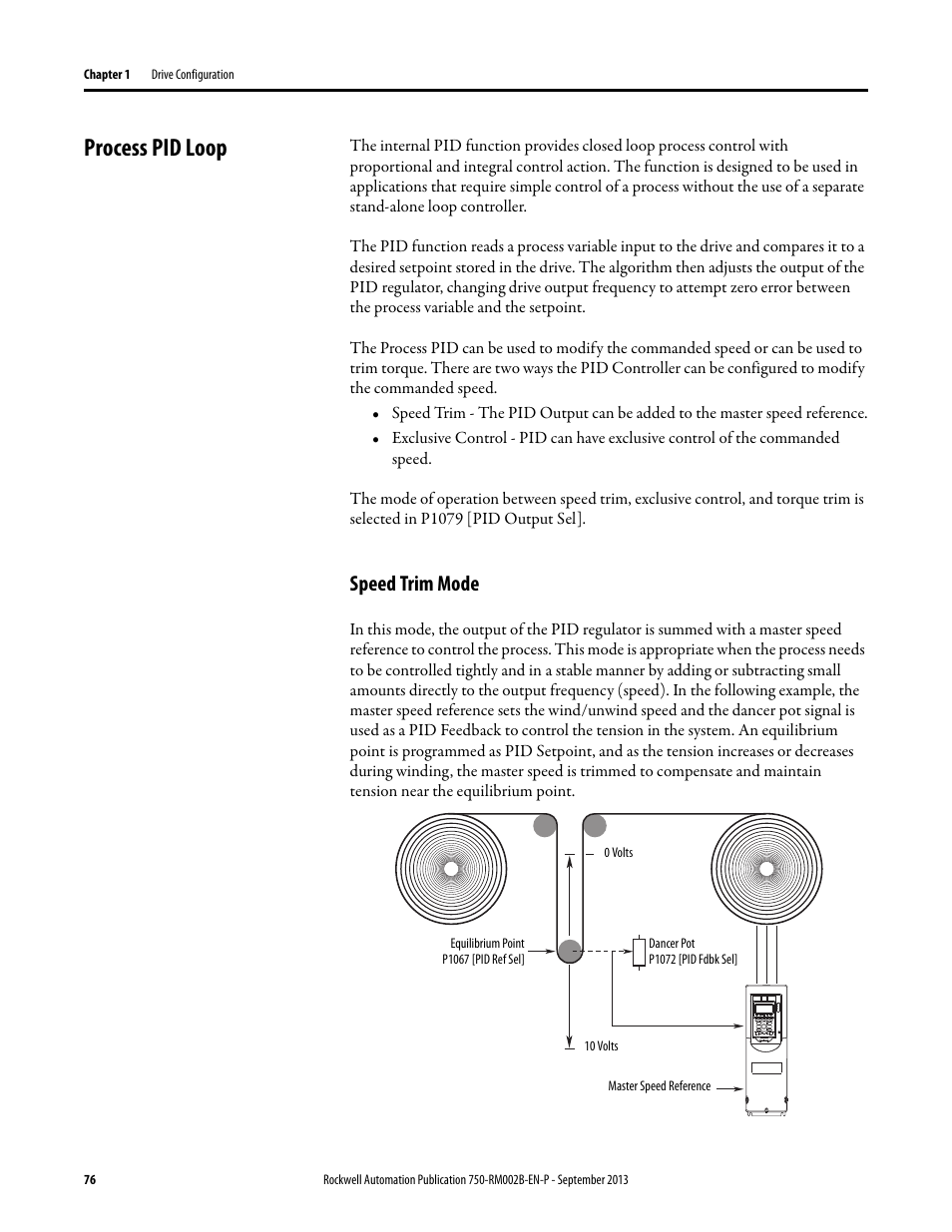 Process pid loop, Speed trim mode | Rockwell Automation 20G PowerFlex 750-Series AC Drives User Manual | Page 76 / 432