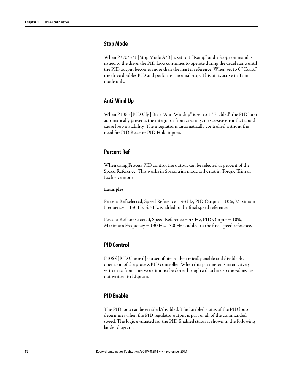 Stop mode, Anti-wind up, Percent ref | Pid control, Pid enable | Rockwell Automation 20G PowerFlex 750-Series AC Drives User Manual | Page 82 / 432