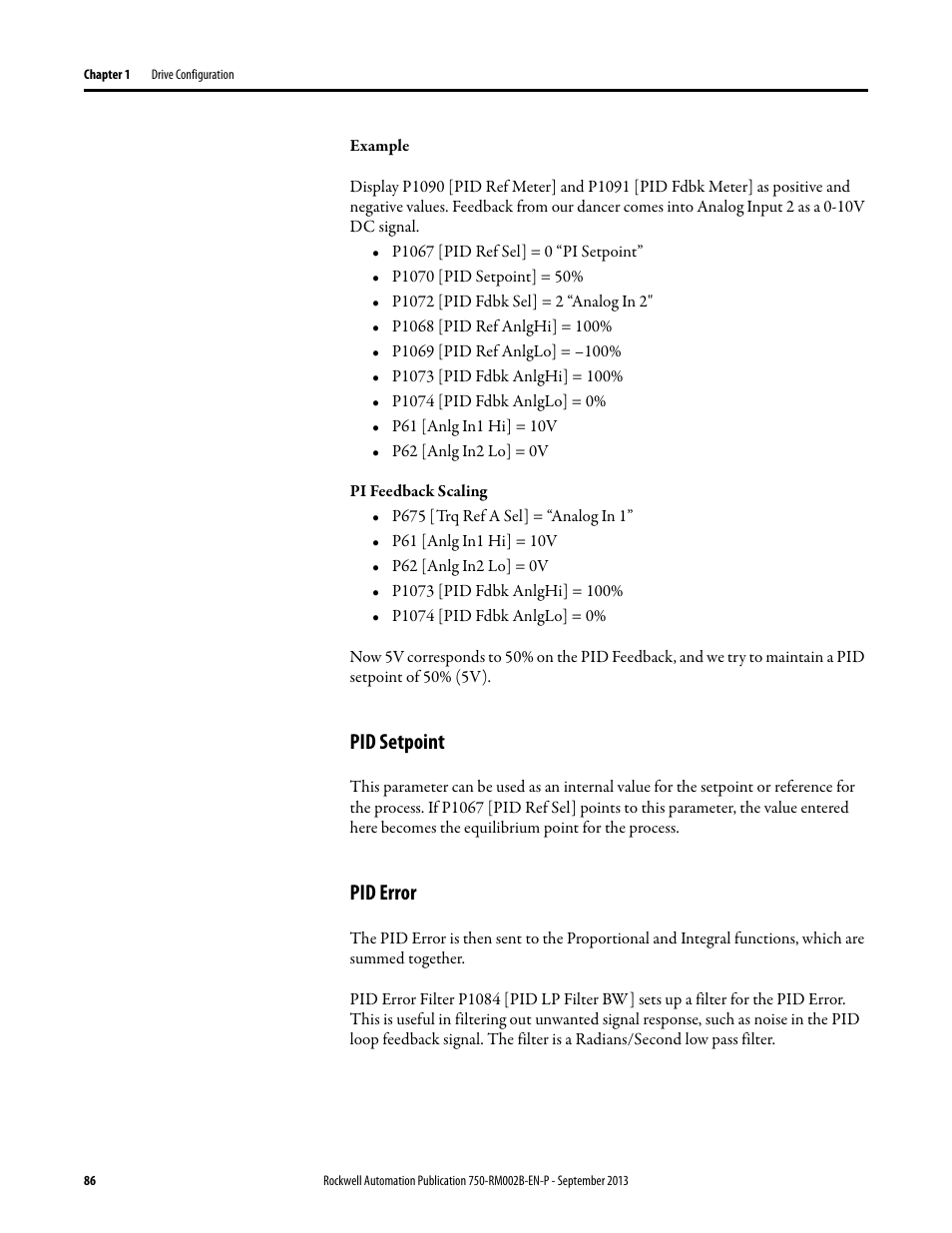 Pid setpoint, Pid error | Rockwell Automation 20G PowerFlex 750-Series AC Drives User Manual | Page 86 / 432