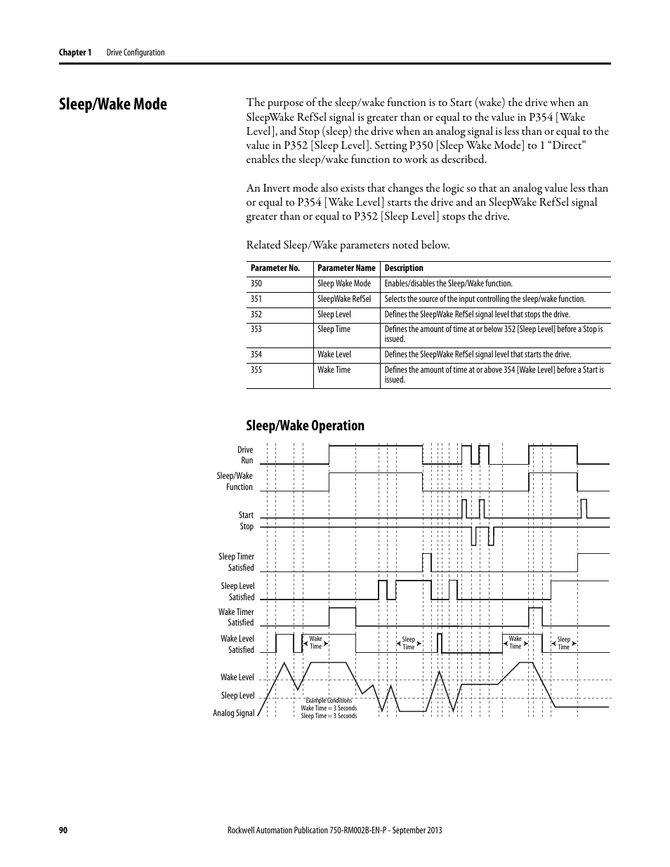 Sleep/wake mode, Sleep/wake operation | Rockwell Automation 20G PowerFlex 750-Series AC Drives User Manual | Page 90 / 432