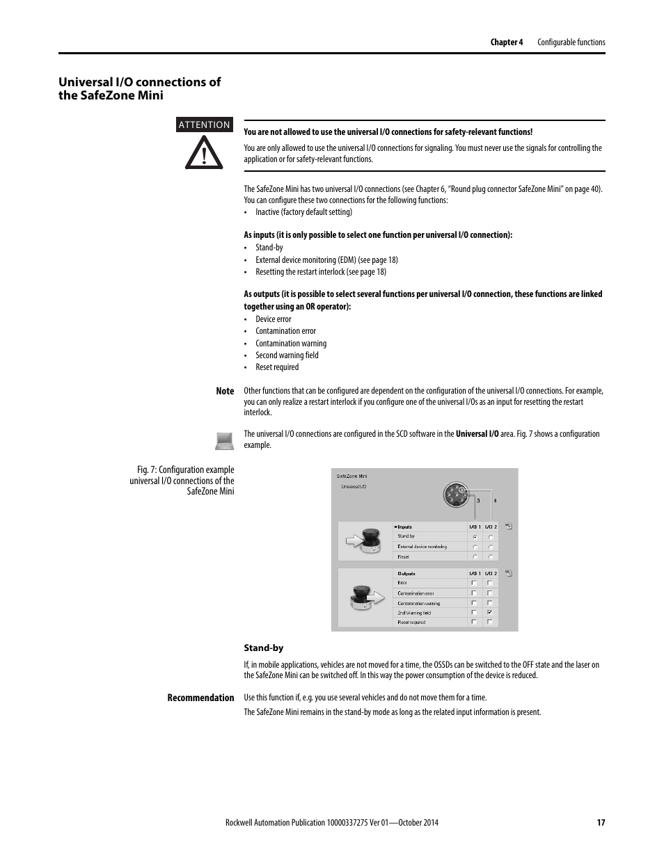 Universal i/o connections of the safezone mini | Rockwell Automation 442L-SFZNMN SafeZone Mini Safety Laser Scanner User Manual User Manual | Page 19 / 80