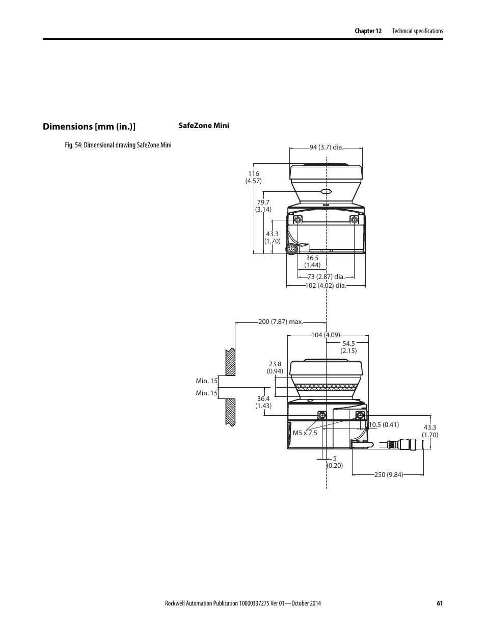 Dimensions [mm (in.) | Rockwell Automation 442L-SFZNMN SafeZone Mini Safety Laser Scanner User Manual User Manual | Page 63 / 80