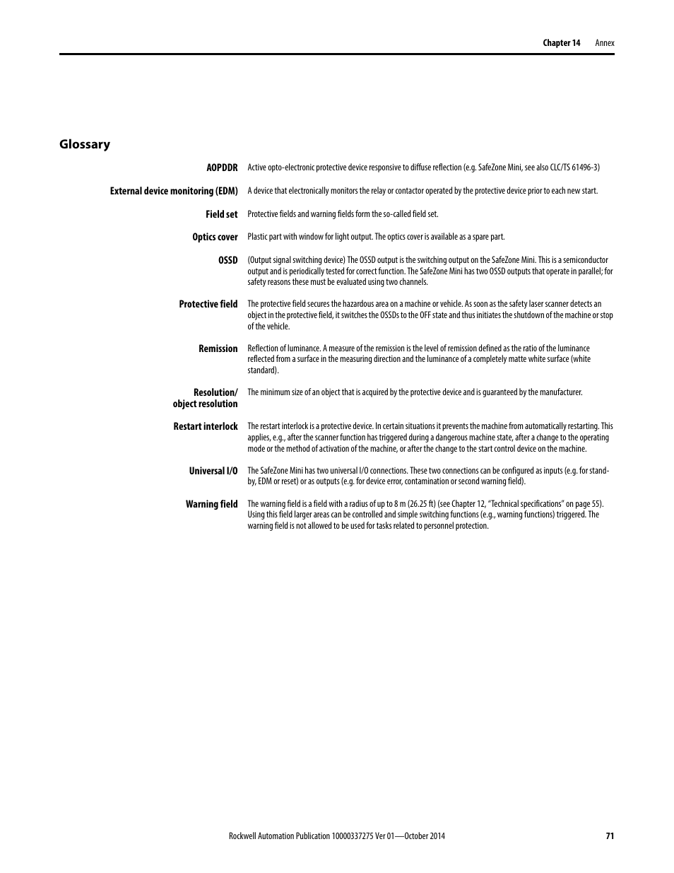 Rockwell Automation 442L-SFZNMN SafeZone Mini Safety Laser Scanner User Manual User Manual | Page 73 / 80