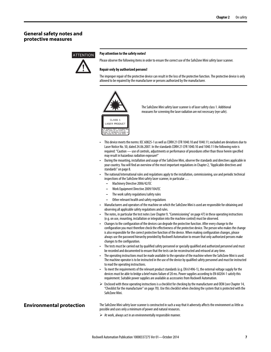 Environmental protection | Rockwell Automation 442L-SFZNMN SafeZone Mini Safety Laser Scanner User Manual User Manual | Page 9 / 80