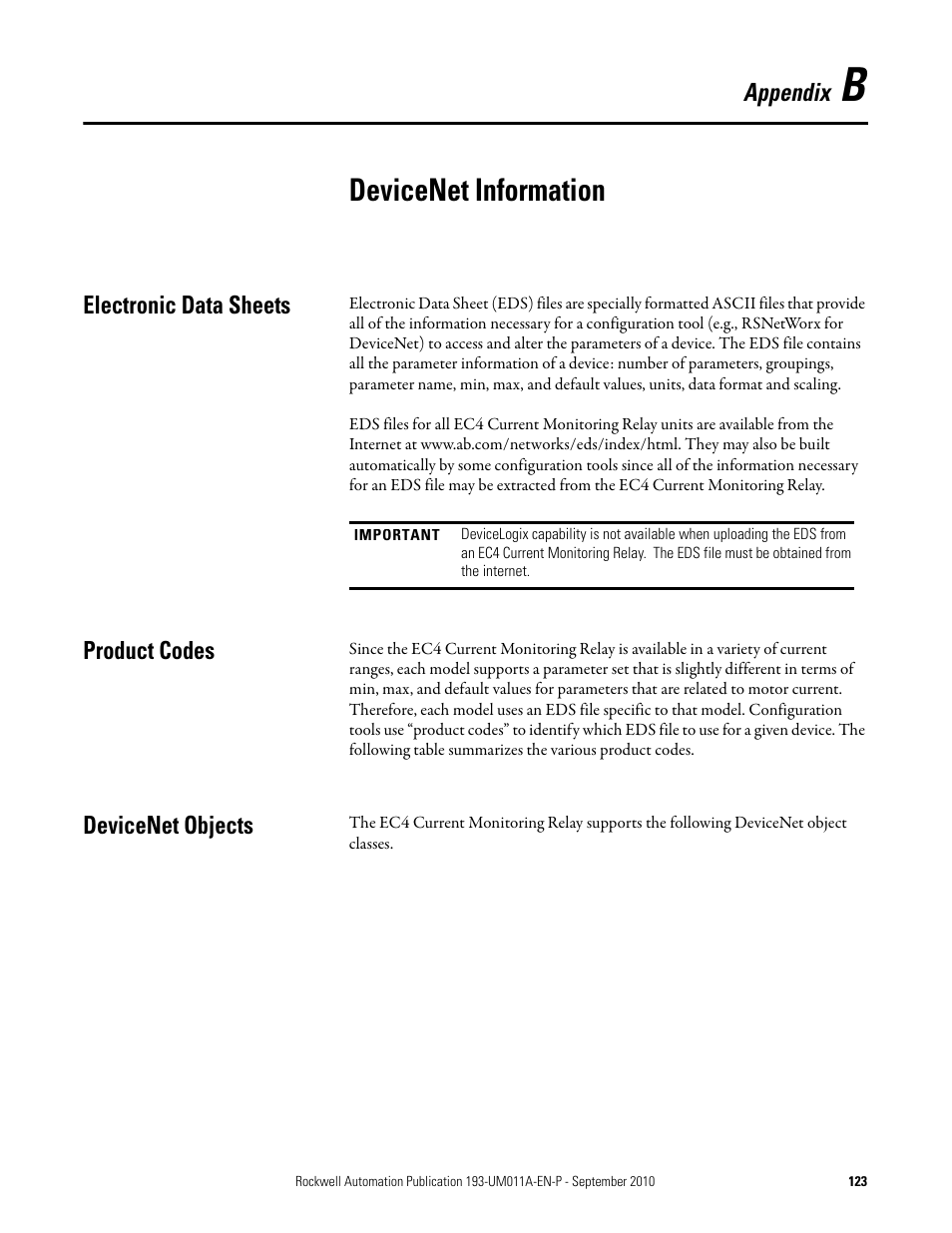 Devicenet information | Rockwell Automation 193-EC4 EC4 Current Monitoring Relay User Manual User Manual | Page 122 / 157