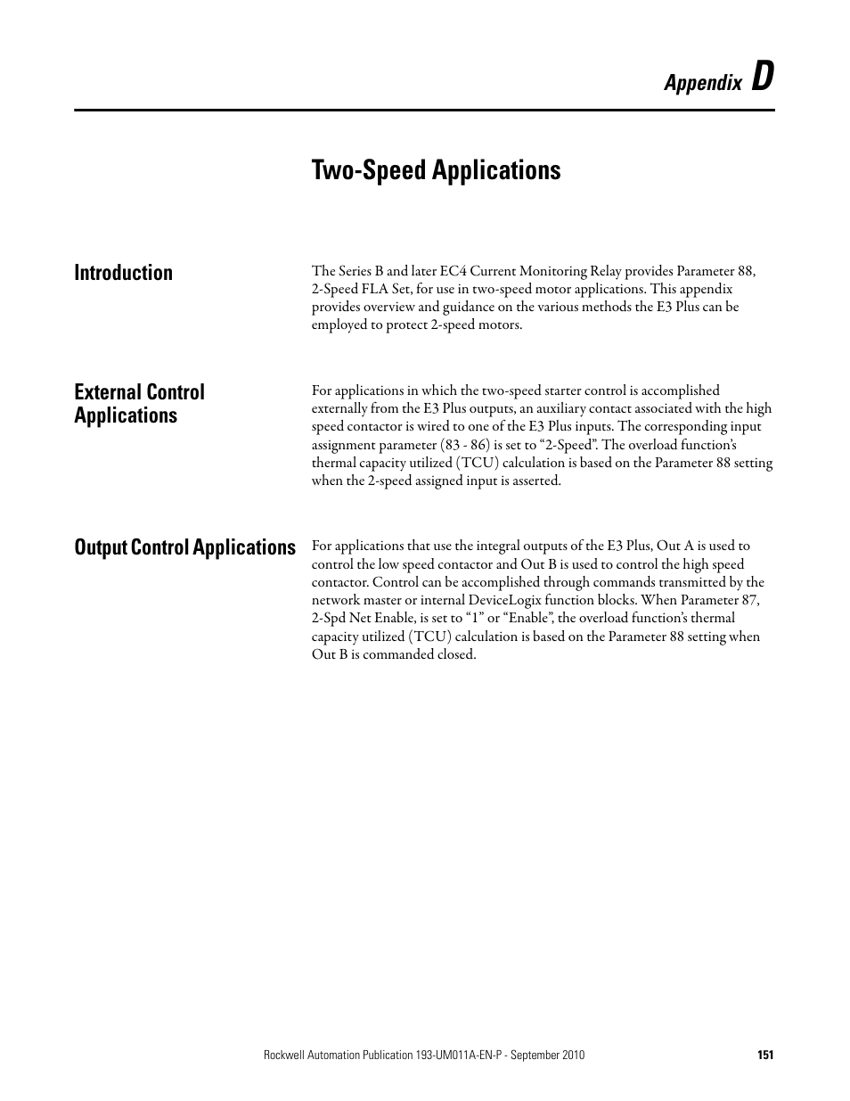 Two-speed applications | Rockwell Automation 193-EC4 EC4 Current Monitoring Relay User Manual User Manual | Page 150 / 157