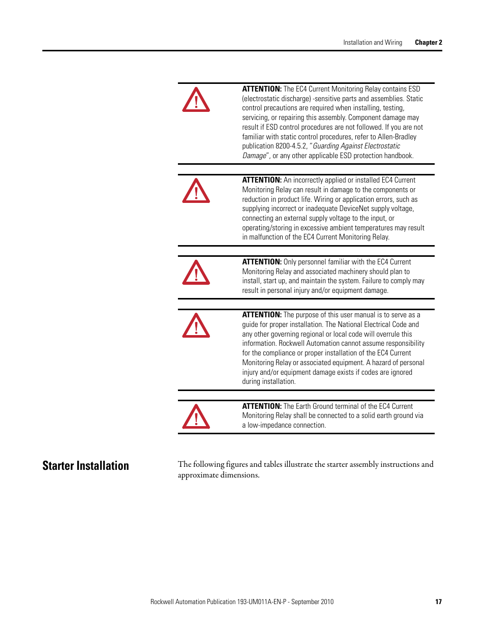 Starter installation | Rockwell Automation 193-EC4 EC4 Current Monitoring Relay User Manual User Manual | Page 16 / 157