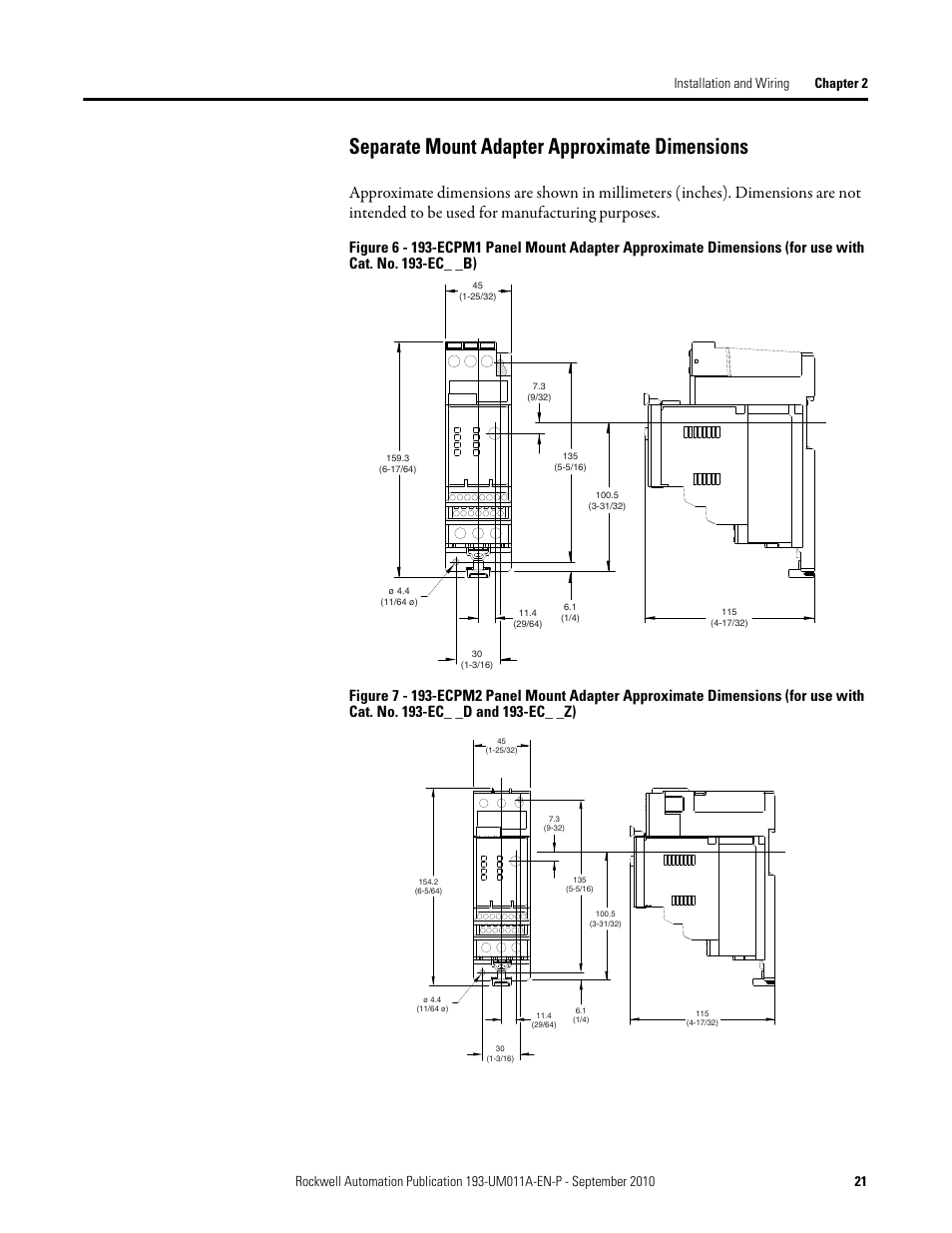 Separate mount adapter approximate dimensions | Rockwell Automation 193-EC4 EC4 Current Monitoring Relay User Manual User Manual | Page 20 / 157