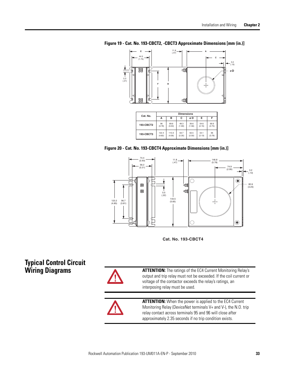 Typical control circuit wiring diagrams, Cat. no. 19 3 -cbct4 | Rockwell Automation 193-EC4 EC4 Current Monitoring Relay User Manual User Manual | Page 32 / 157