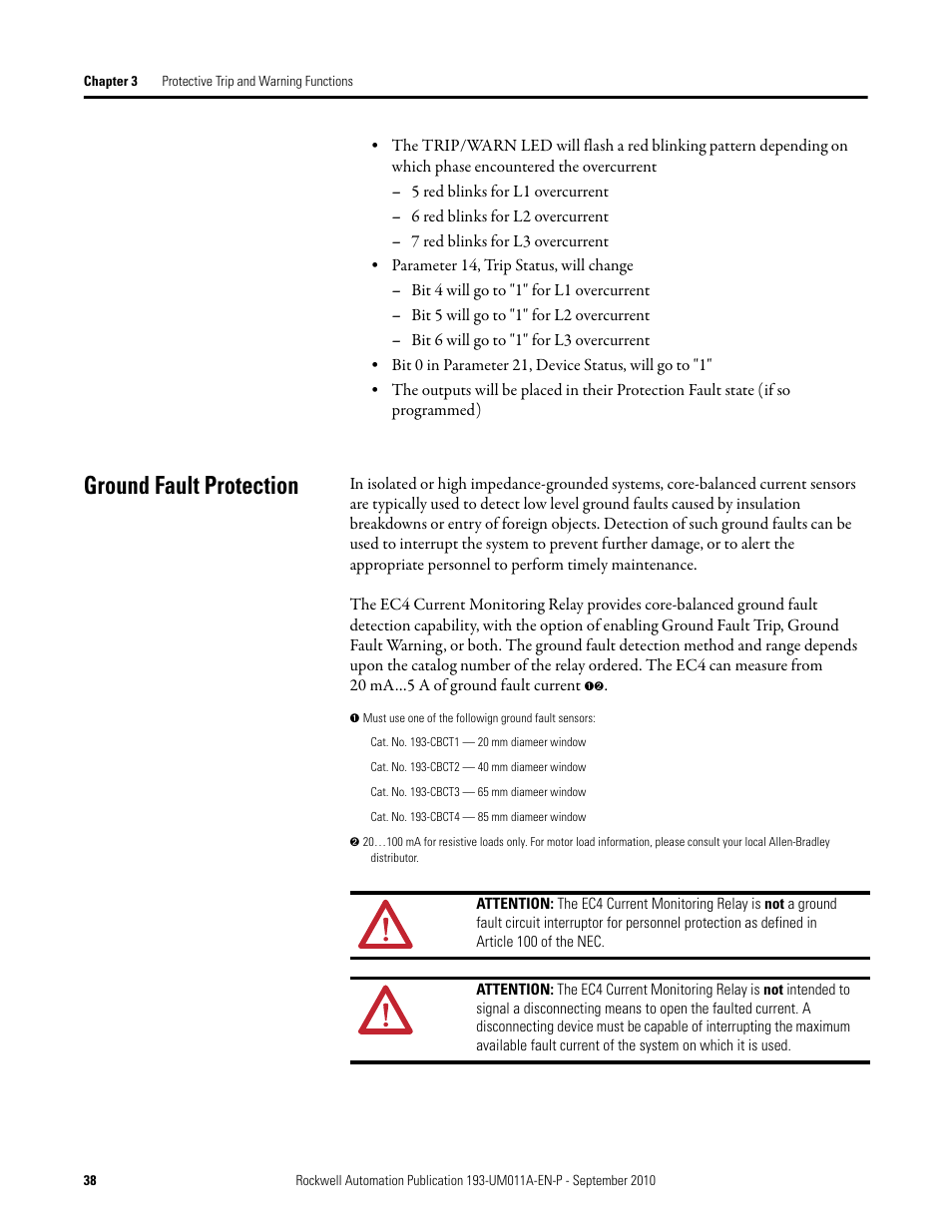 Ground fault protection | Rockwell Automation 193-EC4 EC4 Current Monitoring Relay User Manual User Manual | Page 37 / 157