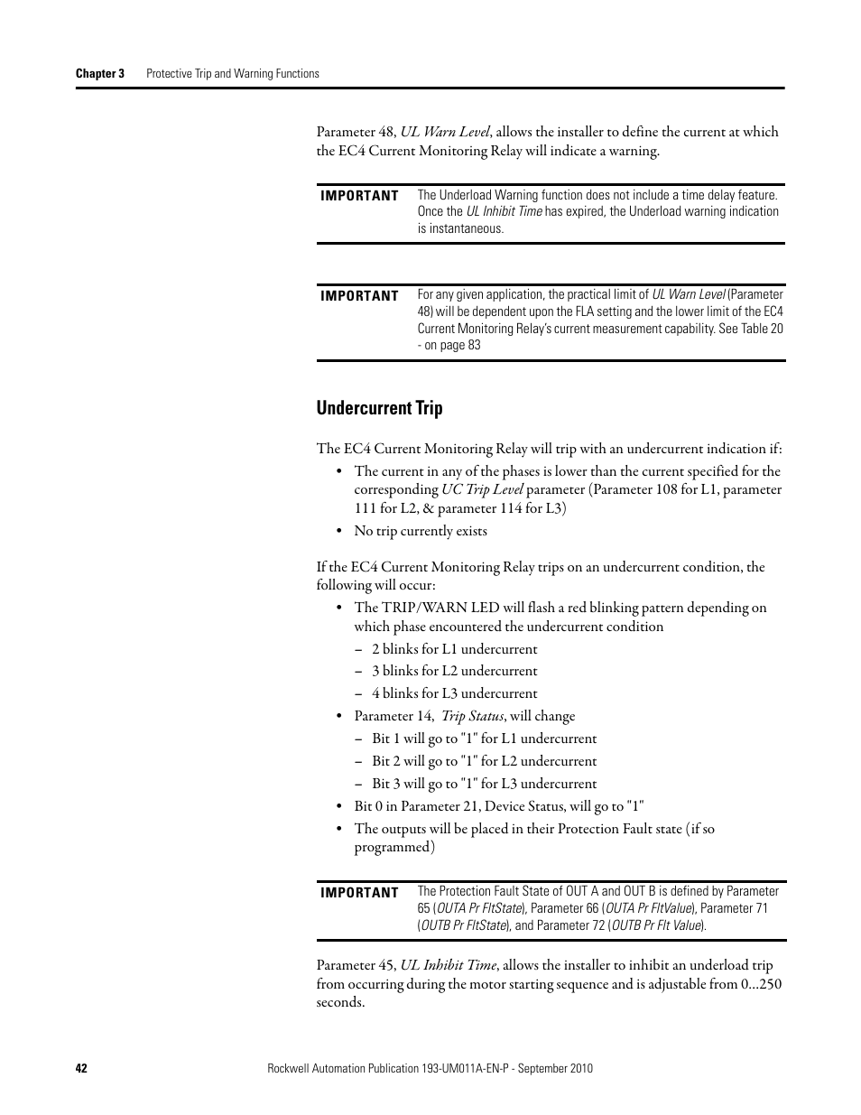 Undercurrent trip | Rockwell Automation 193-EC4 EC4 Current Monitoring Relay User Manual User Manual | Page 41 / 157