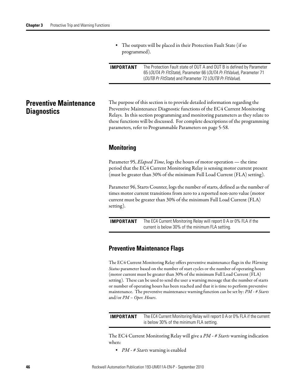 Preventive maintenance diagnostics, Monitoring, Preventive maintenance flags | Rockwell Automation 193-EC4 EC4 Current Monitoring Relay User Manual User Manual | Page 45 / 157