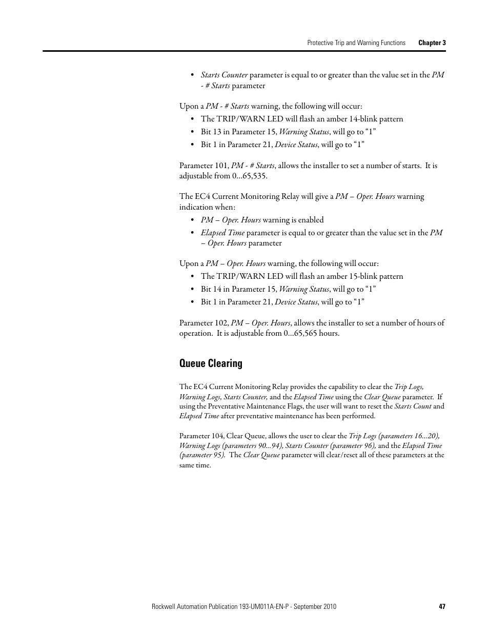 Queue clearing | Rockwell Automation 193-EC4 EC4 Current Monitoring Relay User Manual User Manual | Page 46 / 157