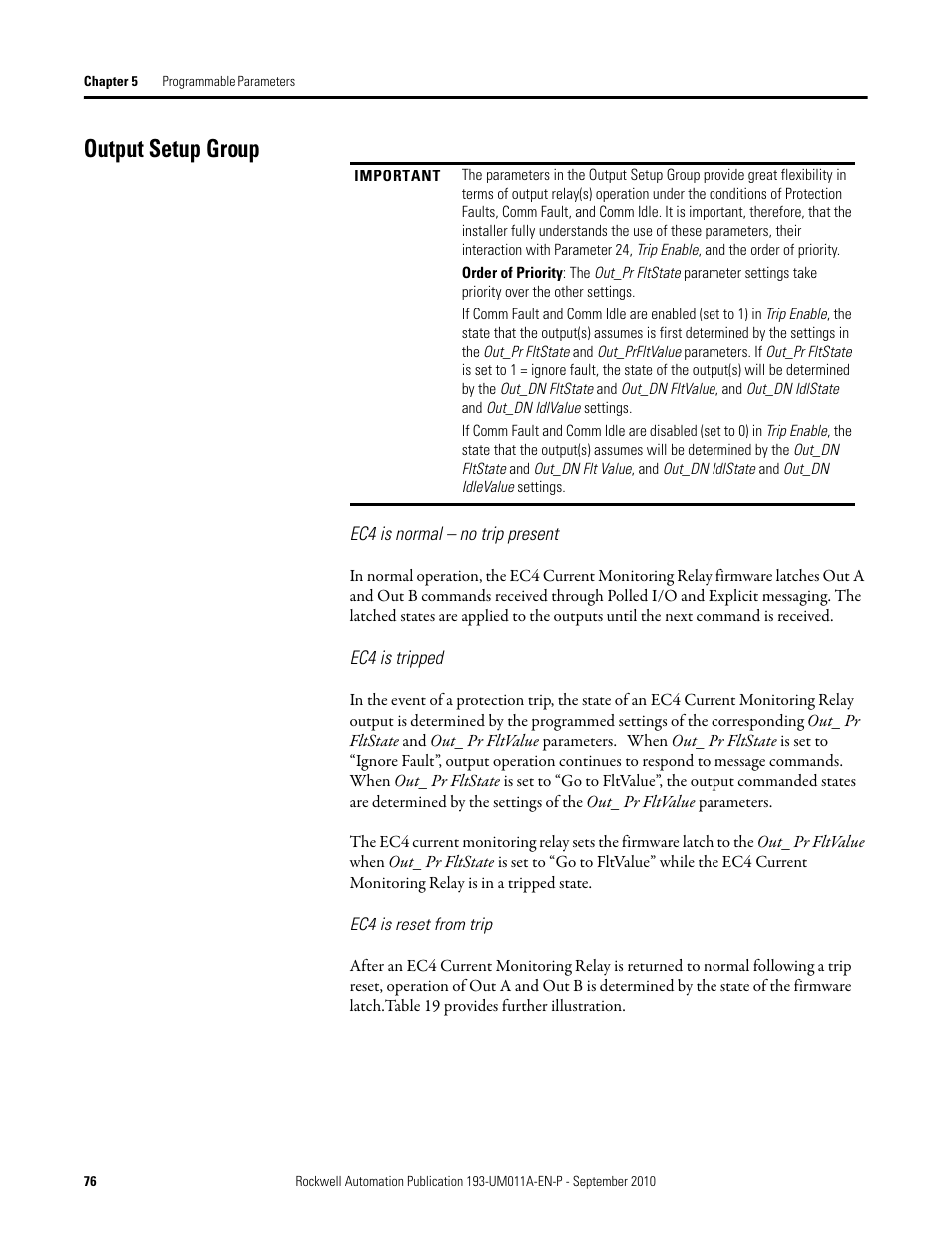 Output setup group | Rockwell Automation 193-EC4 EC4 Current Monitoring Relay User Manual User Manual | Page 75 / 157