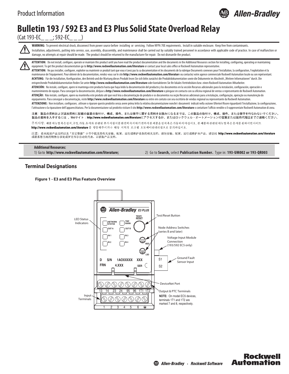 Rockwell Automation 592-ECxxx E3 and E3 Plus Solid State Overload Relay User Manual | 4 pages