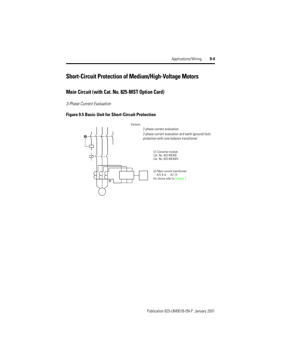 Main circuit (with cat. no. 825-mst option card), Figure 9.5, Basic unit for short-circuit protection | Rockwell Automation 825 Smart Motor Manager User Manual User Manual | Page 145 / 160