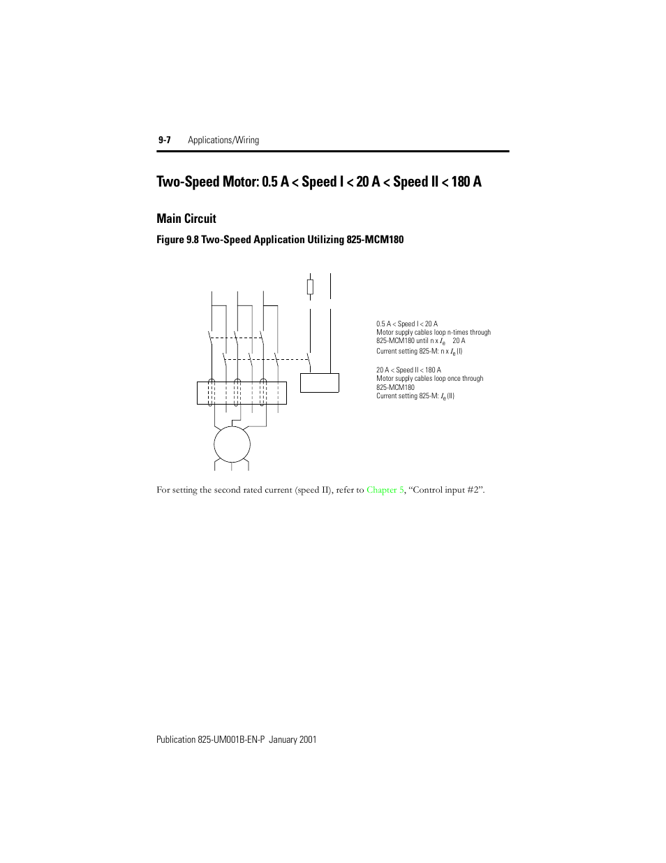 Main circuit, Figure 9.8, Two-speed application utilizing 825-mcm180 | Rockwell Automation 825 Smart Motor Manager User Manual User Manual | Page 148 / 160