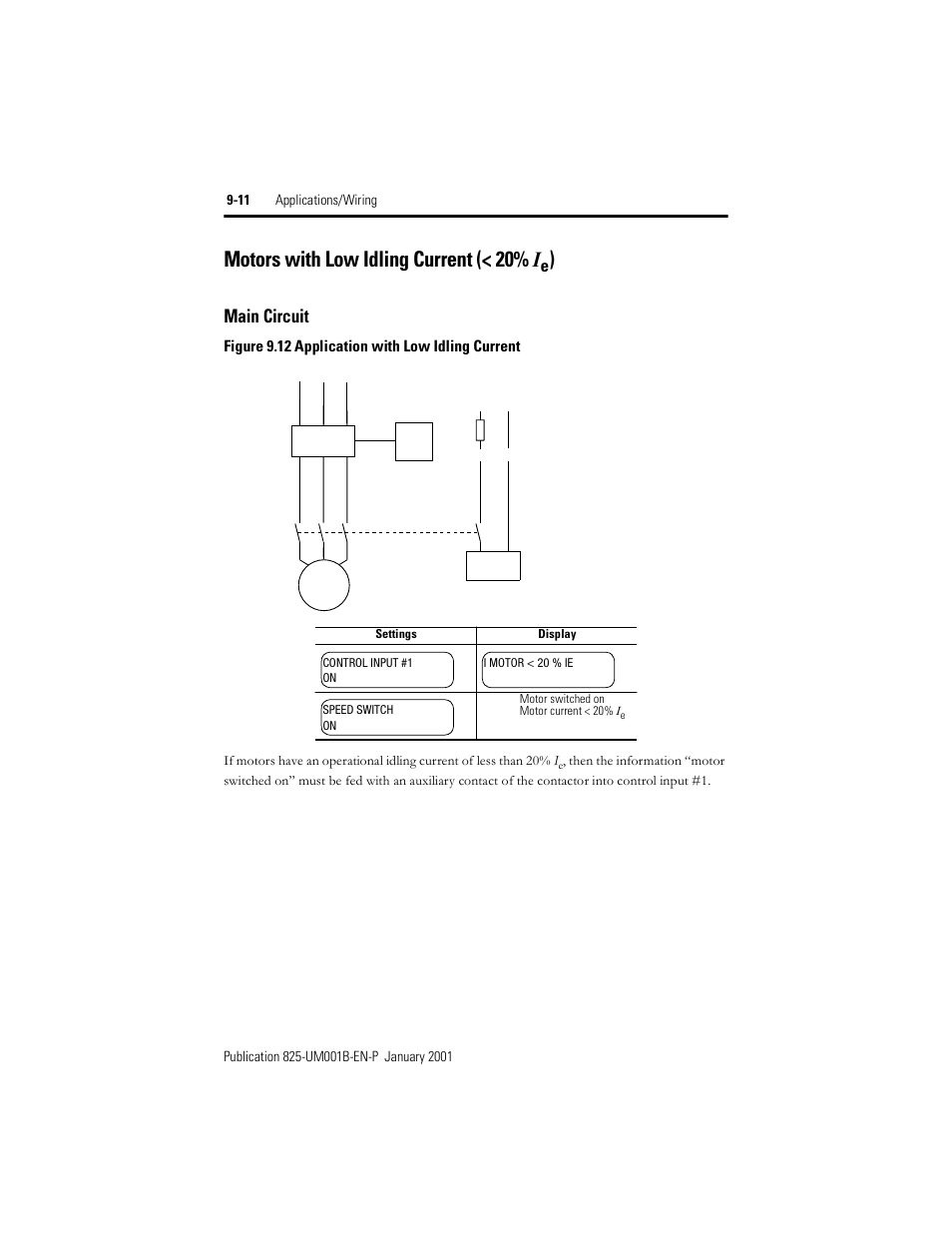 Motors with low idling current (<20% ie), Main circuit, Motors with low idling current (< 20 | Figure 9.12, Application with low idling current, Figure 9.12 application with low idling current | Rockwell Automation 825 Smart Motor Manager User Manual User Manual | Page 152 / 160