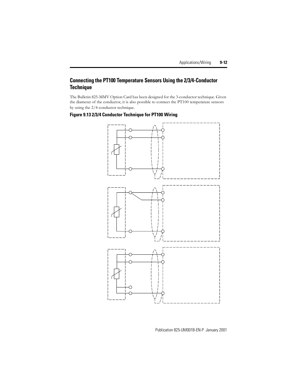 Figure 9.13, 2/3/4 conductor technique for pt100 wiring | Rockwell Automation 825 Smart Motor Manager User Manual User Manual | Page 153 / 160