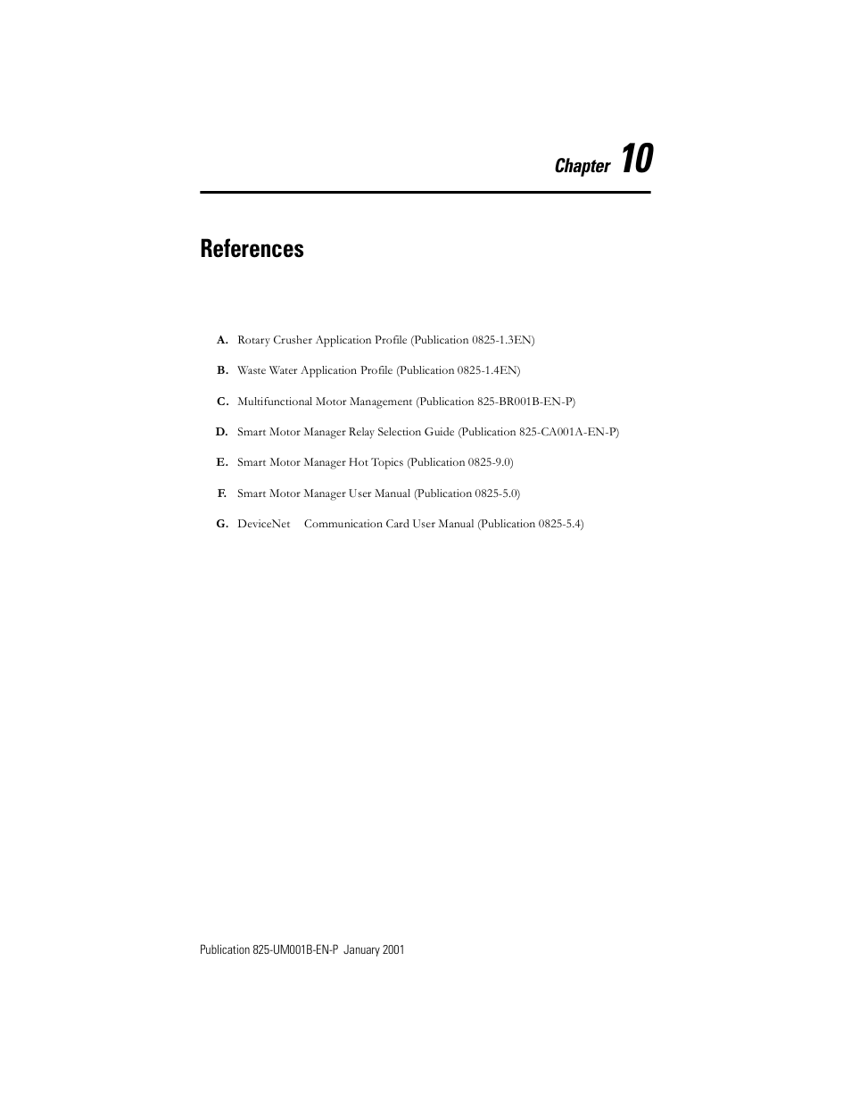 Chapter 10: references, Chapter 10 — references, References | Chapter | Rockwell Automation 825 Smart Motor Manager User Manual User Manual | Page 156 / 160