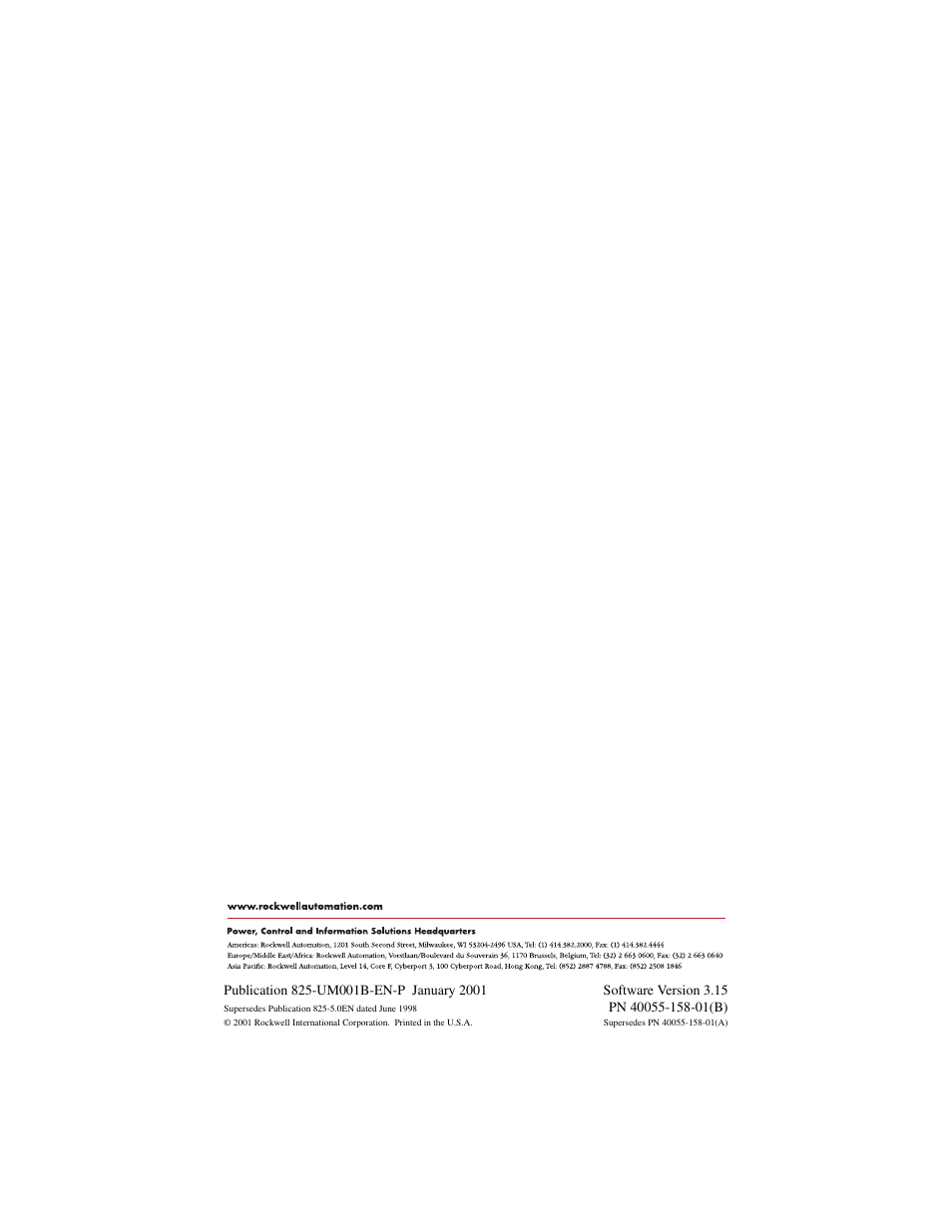 Back cover/pub. no, Back cover | Rockwell Automation 825 Smart Motor Manager User Manual User Manual | Page 160 / 160