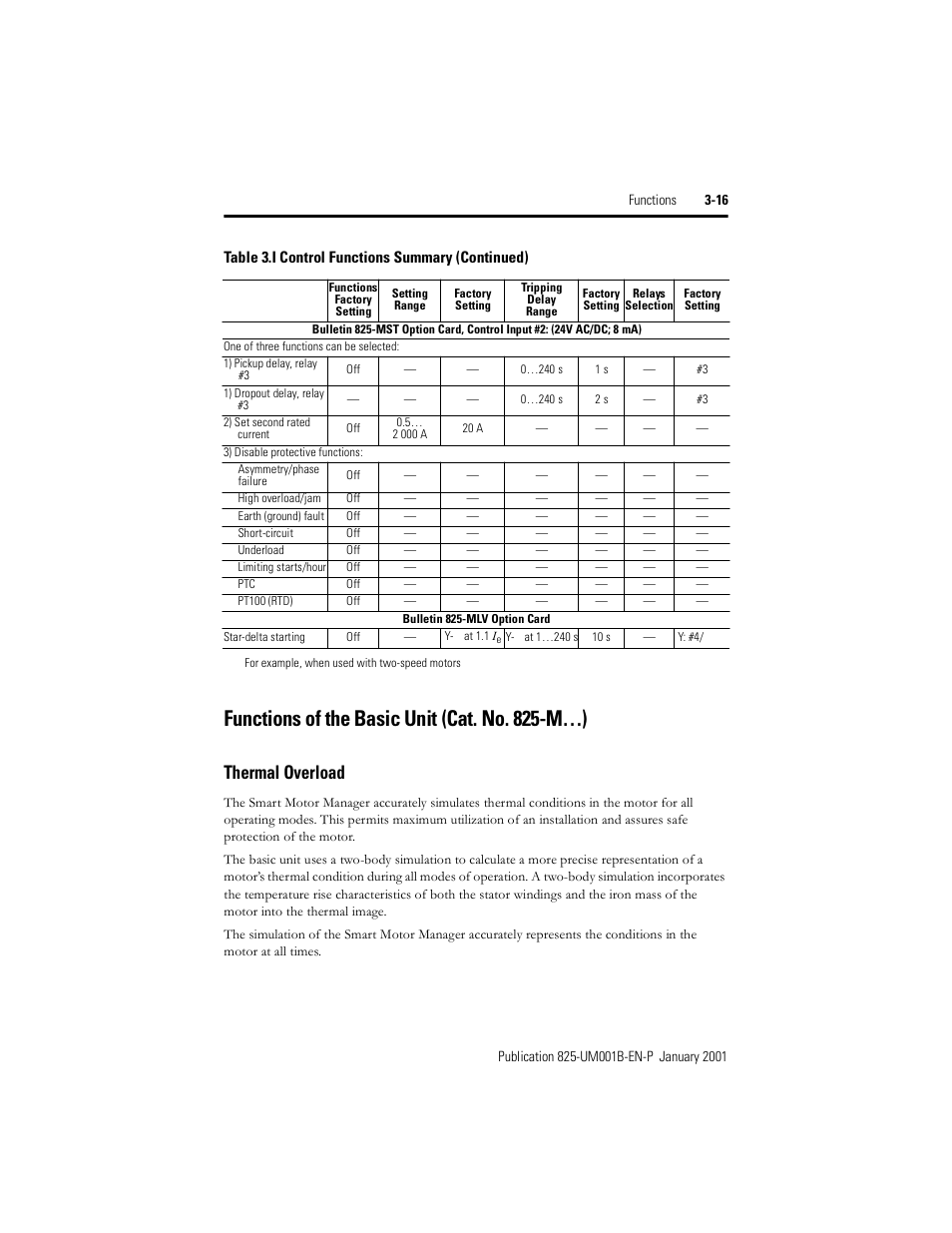 Functions of the basic unit (cat. no. 825-m…), Thermal overload | Rockwell Automation 825 Smart Motor Manager User Manual User Manual | Page 49 / 160