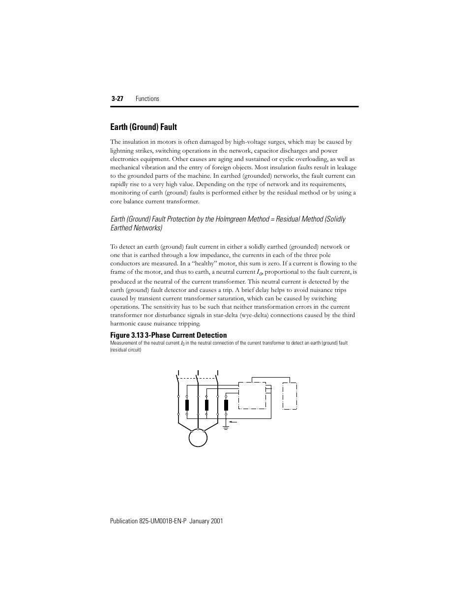 Earth (ground) fault, Figure 3.13, Phase current detection | Figure 3.13 3-phase current detection | Rockwell Automation 825 Smart Motor Manager User Manual User Manual | Page 60 / 160
