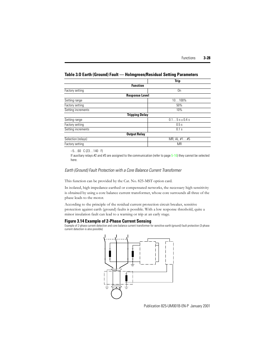 Figure 3.14, Example of 2-phase current sensing, Table 3.o | Figure 3.14 example of 2-phase current sensing | Rockwell Automation 825 Smart Motor Manager User Manual User Manual | Page 61 / 160