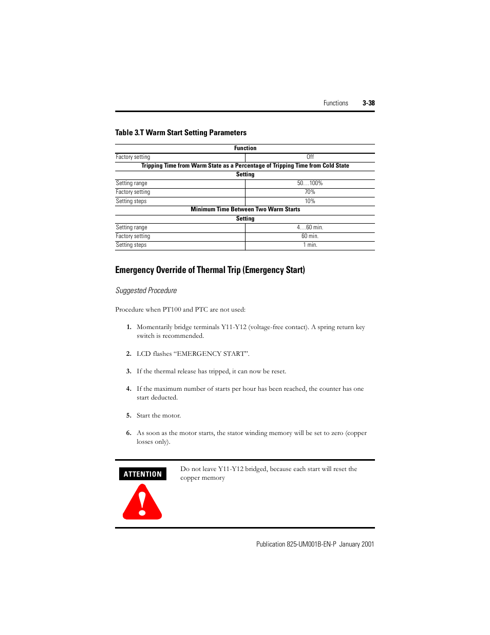 Table 3.t, Warm start setting parameters | Rockwell Automation 825 Smart Motor Manager User Manual User Manual | Page 71 / 160