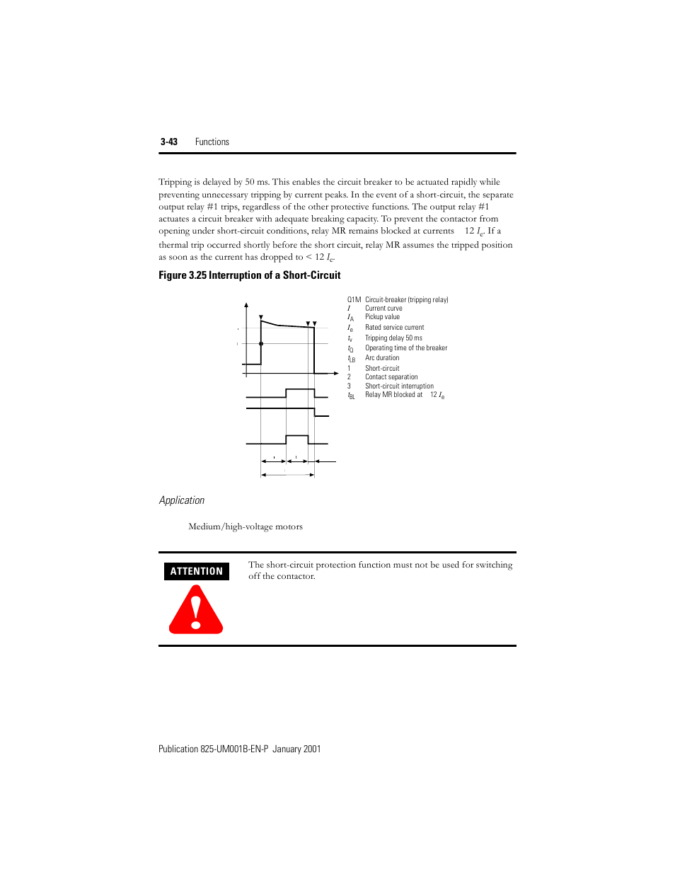 Figure 3.25, Interruption of a short-circuit, Attention | Rockwell Automation 825 Smart Motor Manager User Manual User Manual | Page 76 / 160