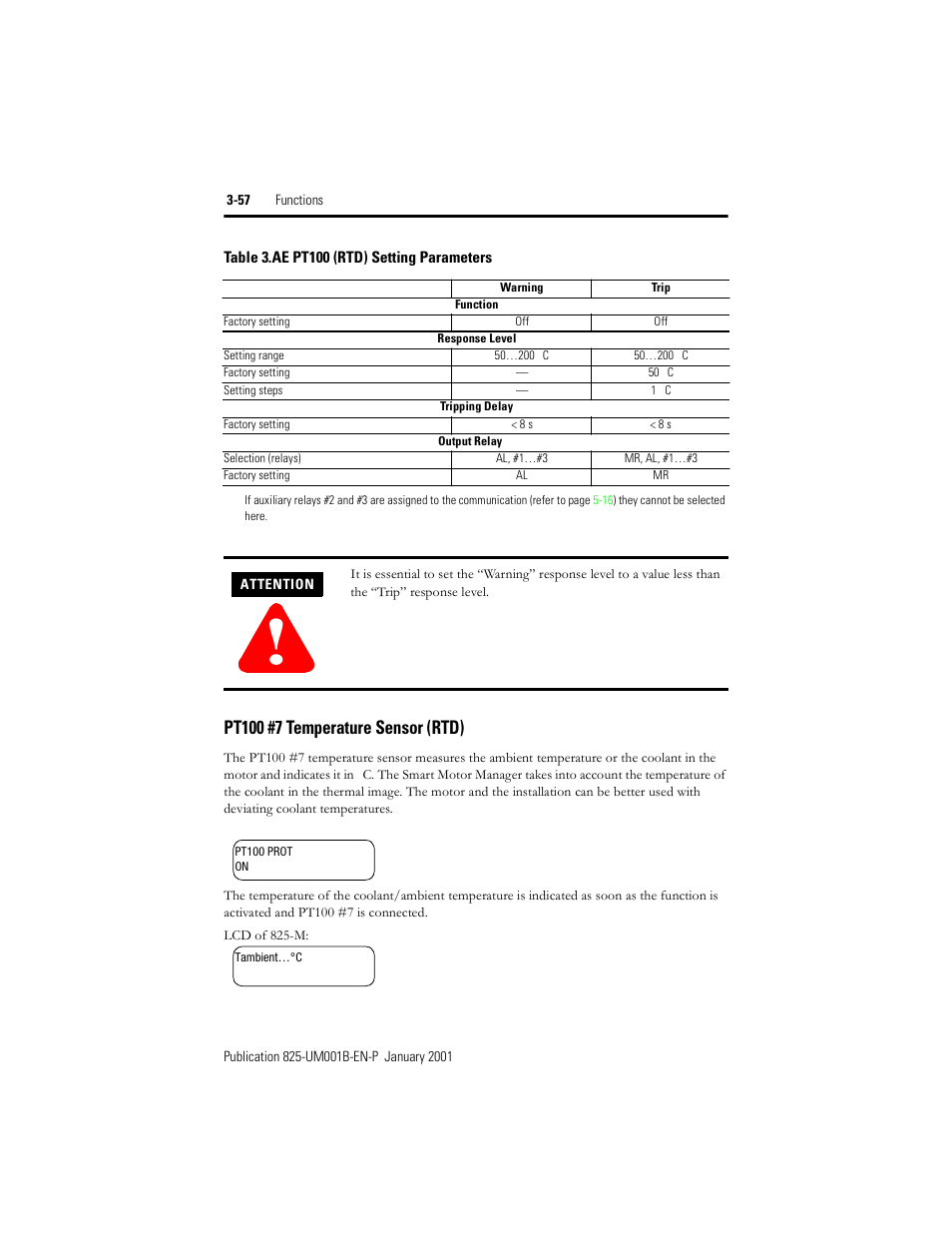 Pt100 #7 temperature sensor (rtd), Table 3.ae, Pt100 (rtd) setting parameters | Rockwell Automation 825 Smart Motor Manager User Manual User Manual | Page 90 / 160